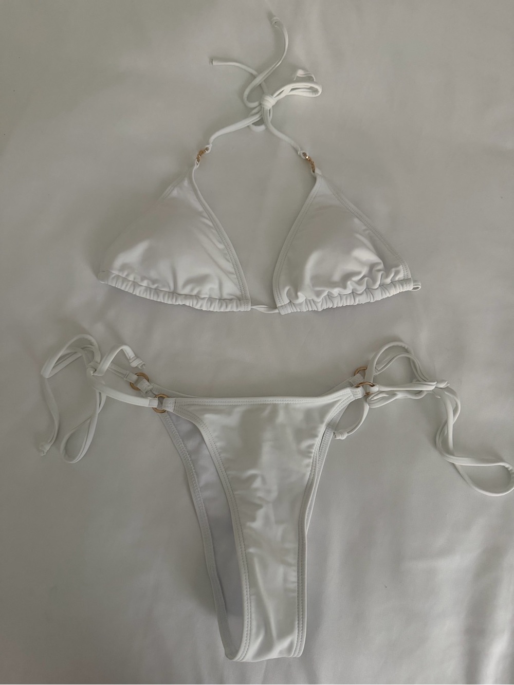 SHEIN White Tie-Side Triangle Bikini Set with Gold Accents